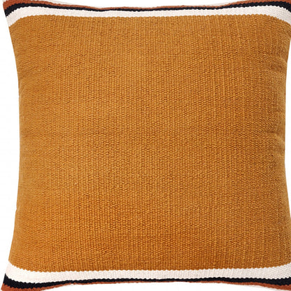 20" X 20" Orange White And Black 100% Cotton Geometric Zippered Pillow