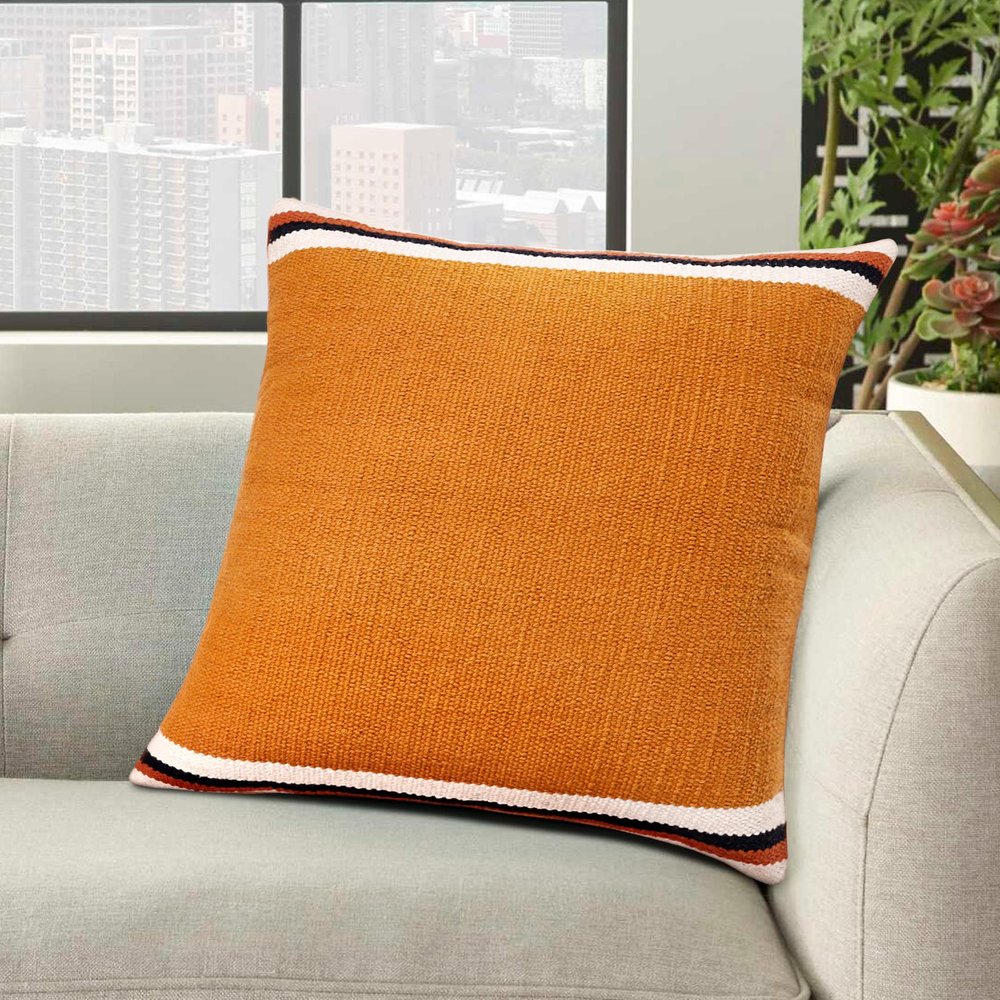 20" X 20" Orange White And Black 100% Cotton Geometric Zippered Pillow