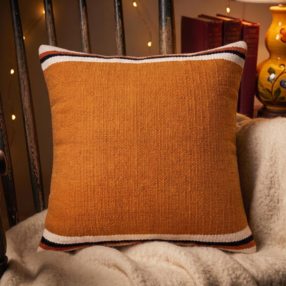 20" X 20" Orange White And Black 100% Cotton Geometric Zippered Pillow