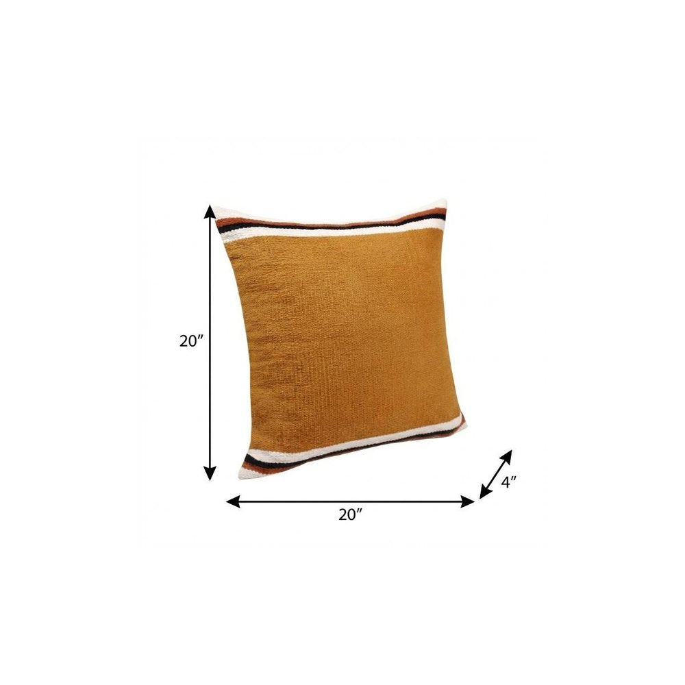 20" X 20" Orange White And Black 100% Cotton Geometric Zippered Pillow