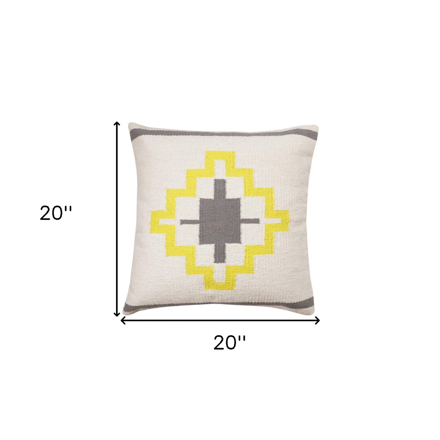 20" X 20" Gray White And Yellow 100% Cotton Geometric Zippered Pillow