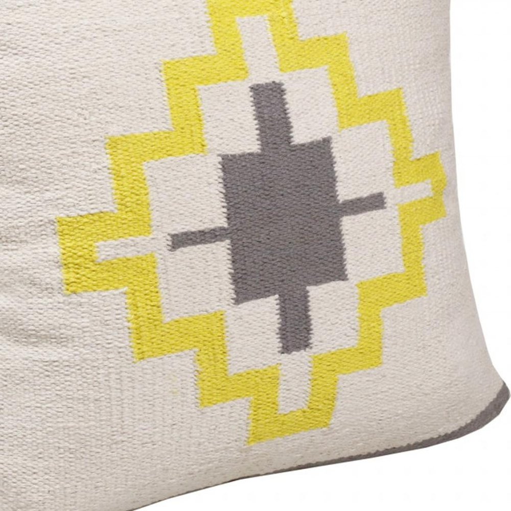20" X 20" Gray White And Yellow 100% Cotton Geometric Zippered Pillow