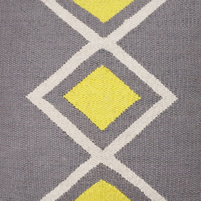 20" X 20" Gray White And Yellow 100% Cotton Geometric Zippered Pillow
