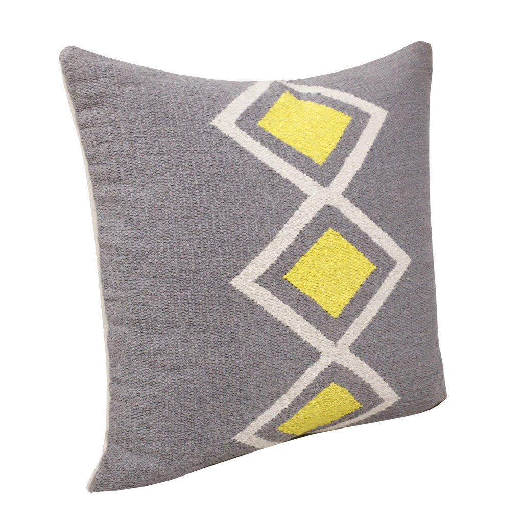 20" X 20" Gray White And Yellow 100% Cotton Geometric Zippered Pillow