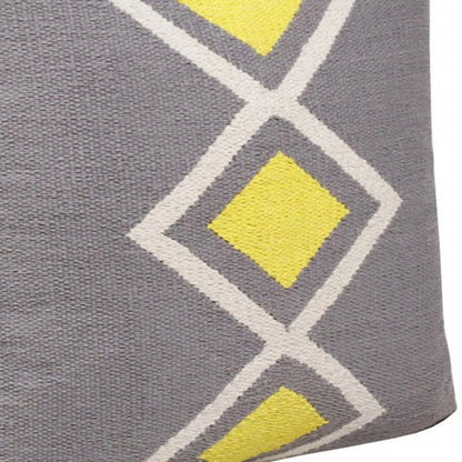 20" X 20" Gray White And Yellow 100% Cotton Geometric Zippered Pillow