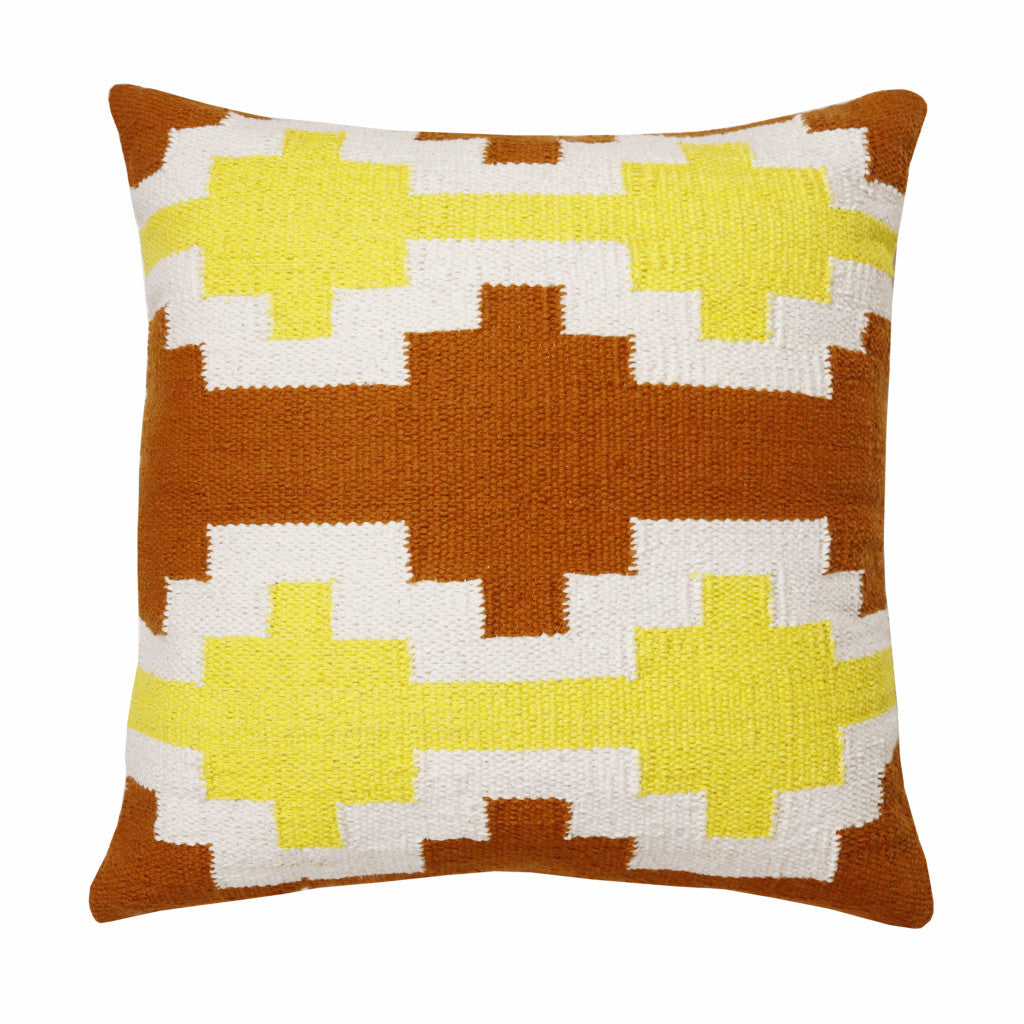 20" X 20" Adobe Orange Yellow And White 100% Cotton Geometric Zippered Pillow