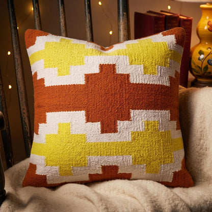 20" X 20" Adobe Orange Yellow And White 100% Cotton Geometric Zippered Pillow