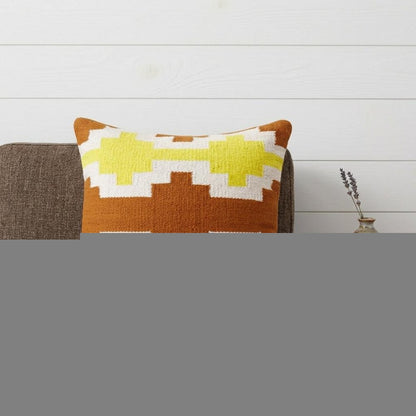 20" X 20" Adobe Orange Yellow And White 100% Cotton Geometric Zippered Pillow