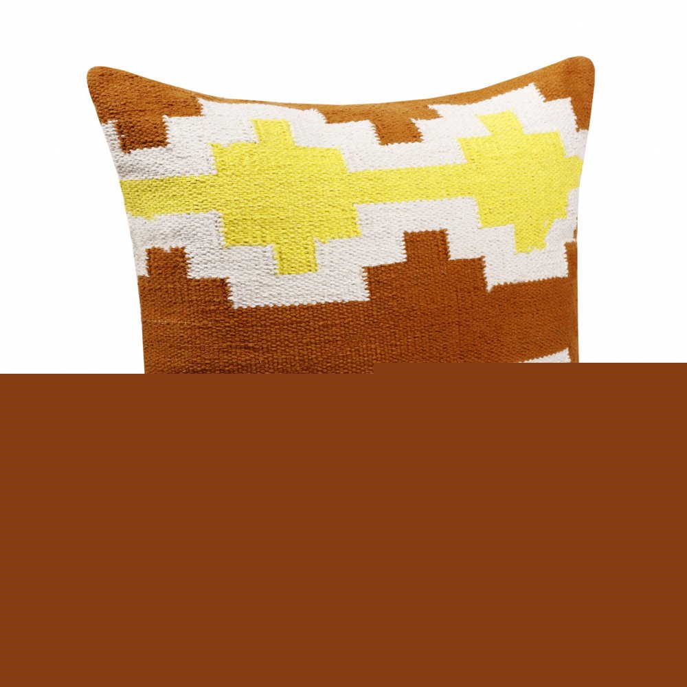 20" X 20" Adobe Orange Yellow And White 100% Cotton Geometric Zippered Pillow