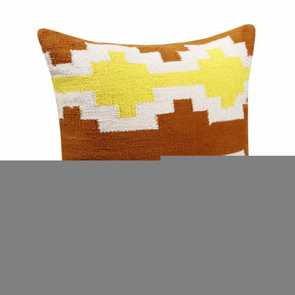 20" X 20" Adobe Orange Yellow And White 100% Cotton Geometric Zippered Pillow