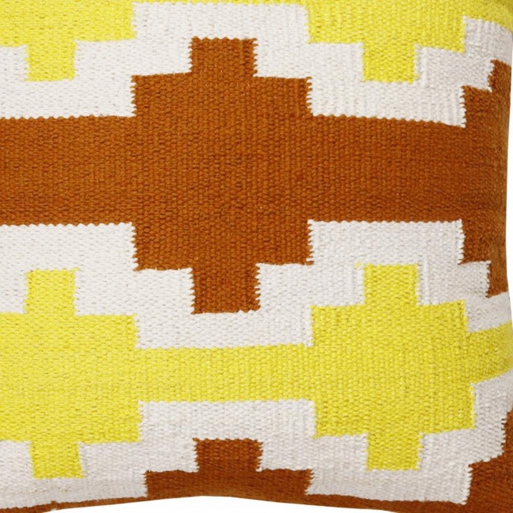 20" X 20" Adobe Orange Yellow And White 100% Cotton Geometric Zippered Pillow