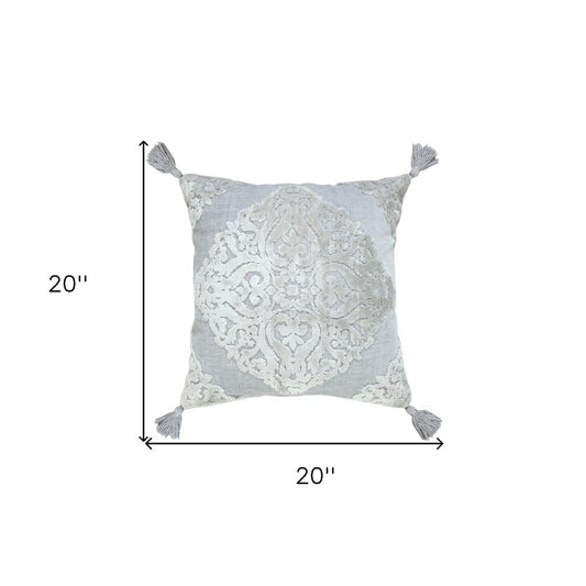 20" Blue Throw Pillow with Tassels