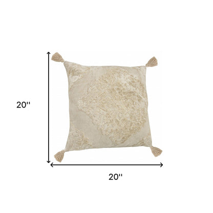 20" X 20" Cream And Beige Viscose Zippered Pillow