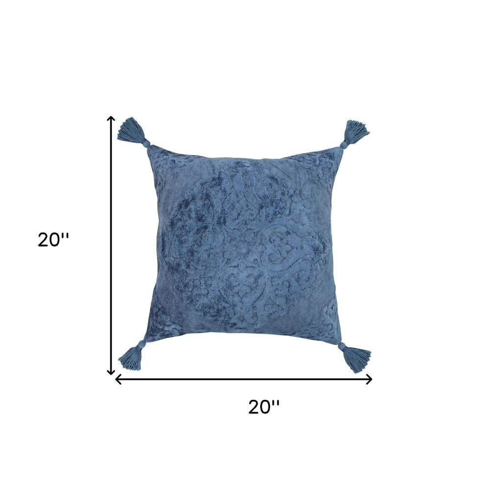 20" Blue Throw Pillow with Tassels