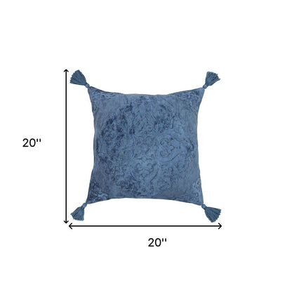 20" Blue Throw Pillow with Tassels