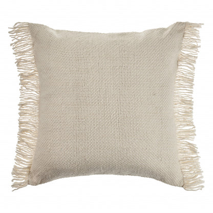 20" X 20" Ivory And White 100% Cotton Zippered Pillow