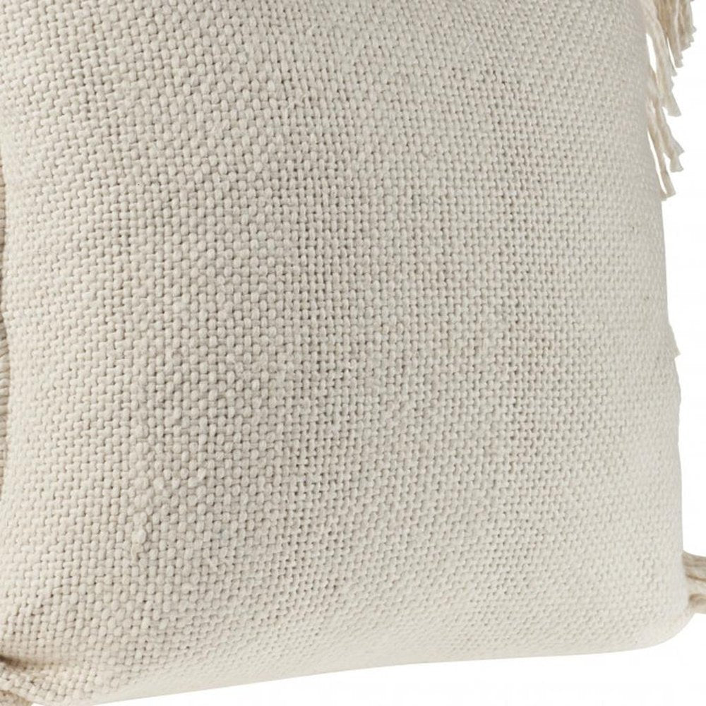 20" X 20" Ivory And White 100% Cotton Zippered Pillow