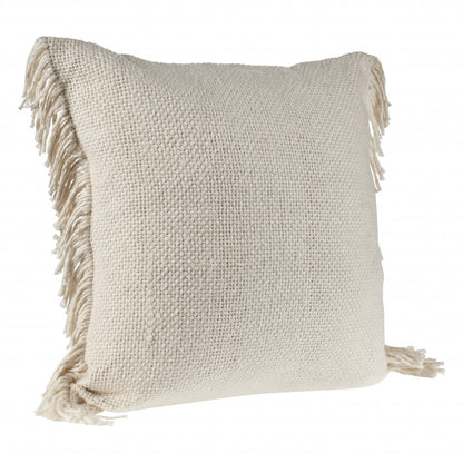 20" X 20" Ivory And White 100% Cotton Zippered Pillow