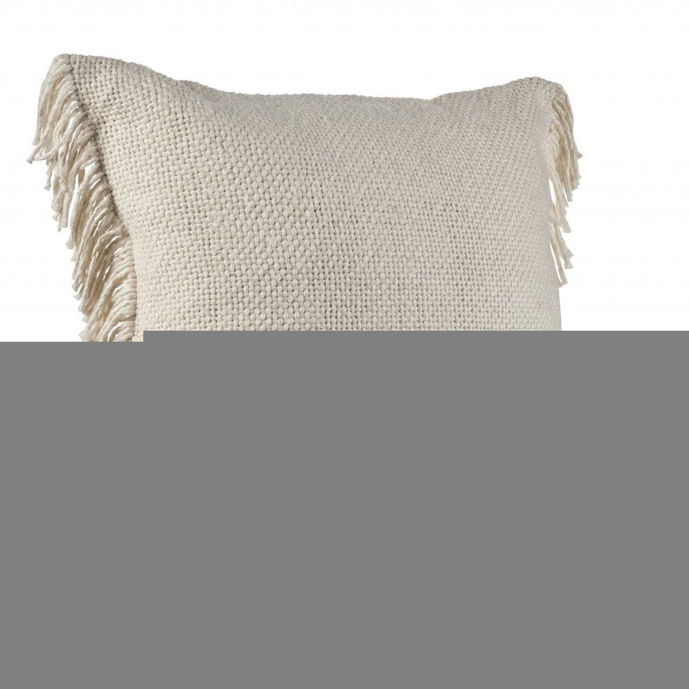 20" X 20" Ivory And White 100% Cotton Zippered Pillow