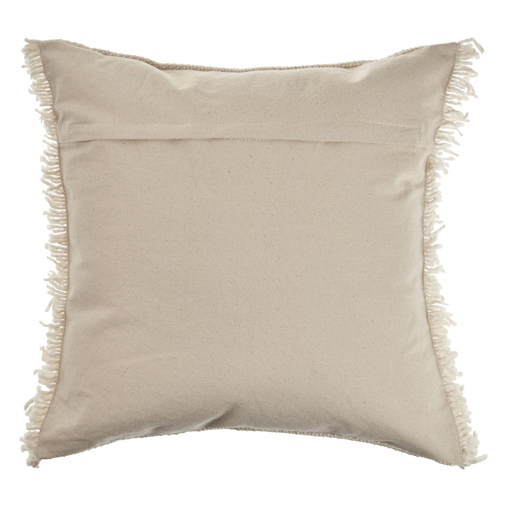 20" X 20" Ivory And White 100% Cotton Zippered Pillow