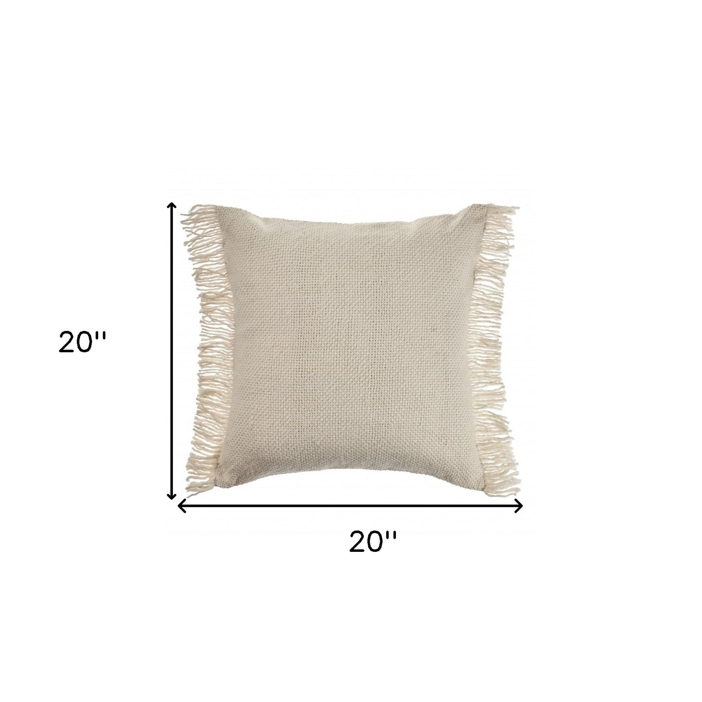 20" X 20" Ivory And White 100% Cotton Zippered Pillow