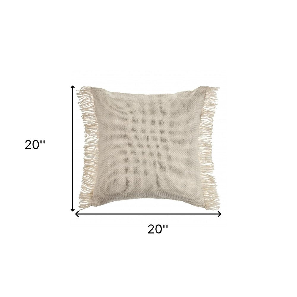 20" X 20" Ivory And White 100% Cotton Zippered Pillow