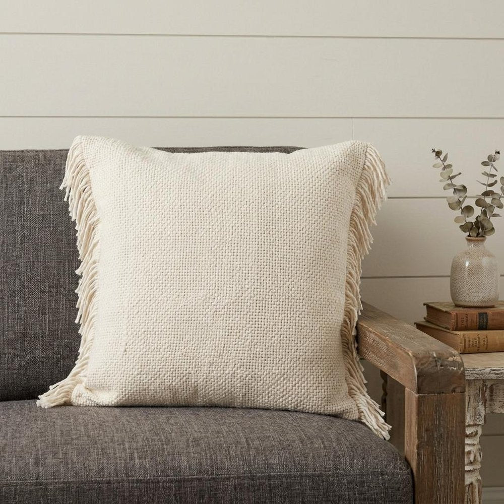 20" X 20" Ivory And White 100% Cotton Zippered Pillow