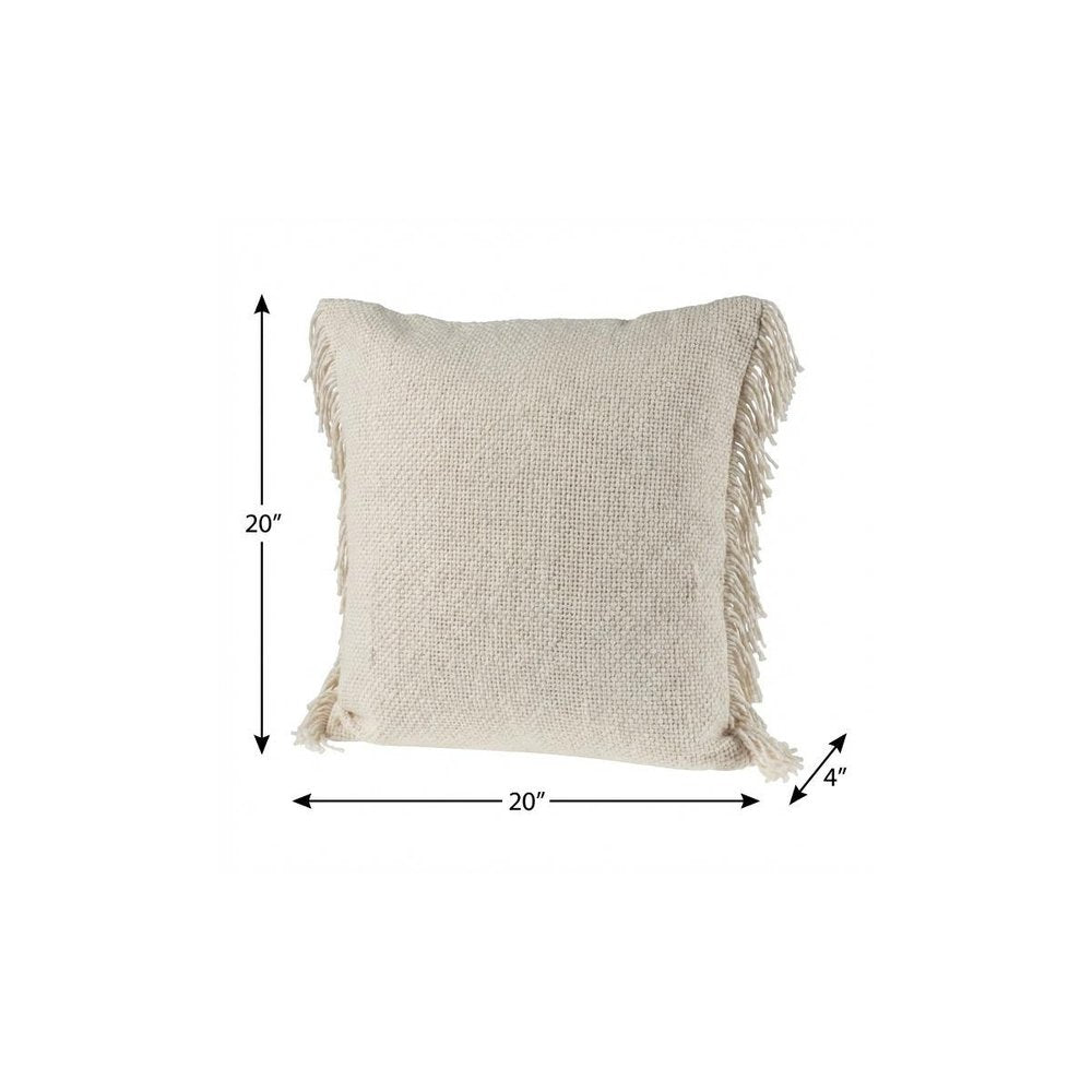 20" X 20" Ivory And White 100% Cotton Zippered Pillow