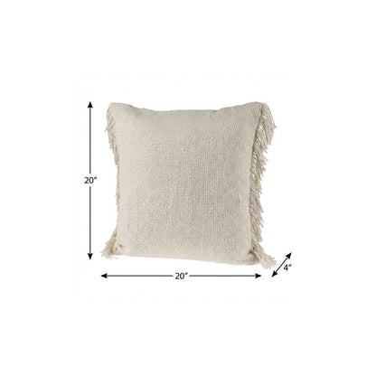 20" X 20" Ivory And White 100% Cotton Zippered Pillow