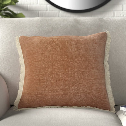 20" Gray And Ivory Cotton Color Block Throw Pillow with Fringe