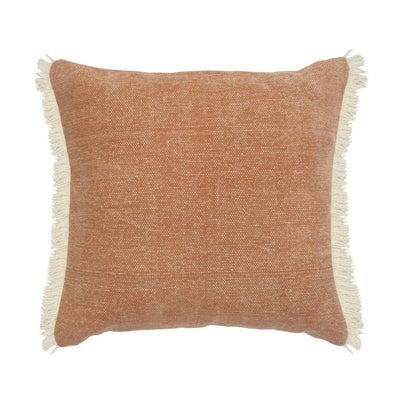 20" Gray And Ivory Cotton Color Block Throw Pillow with Fringe