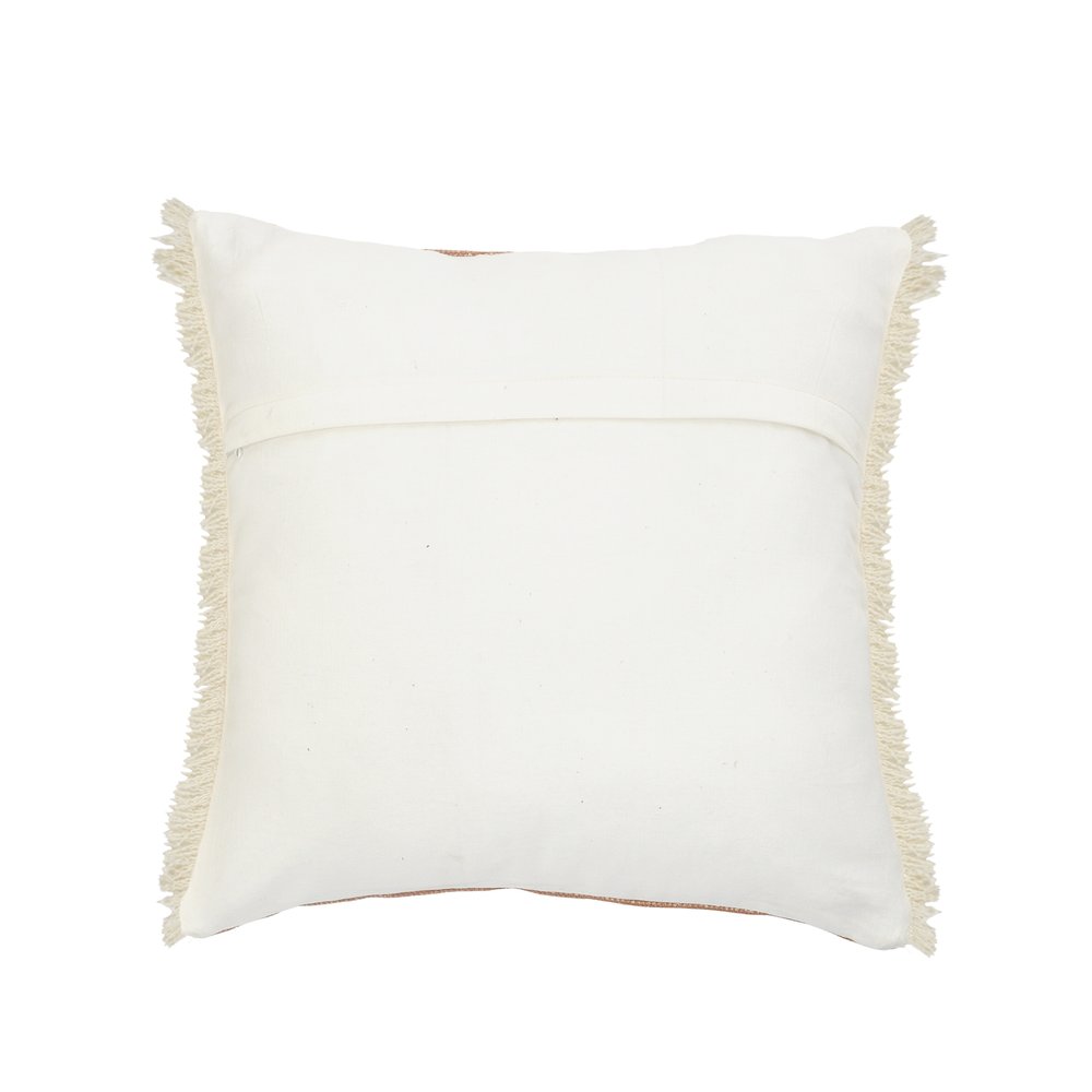 20" Orange And Tan Cotton Color Block Throw Pillow with Fringe