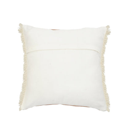 20" Orange And Tan Cotton Color Block Throw Pillow with Fringe