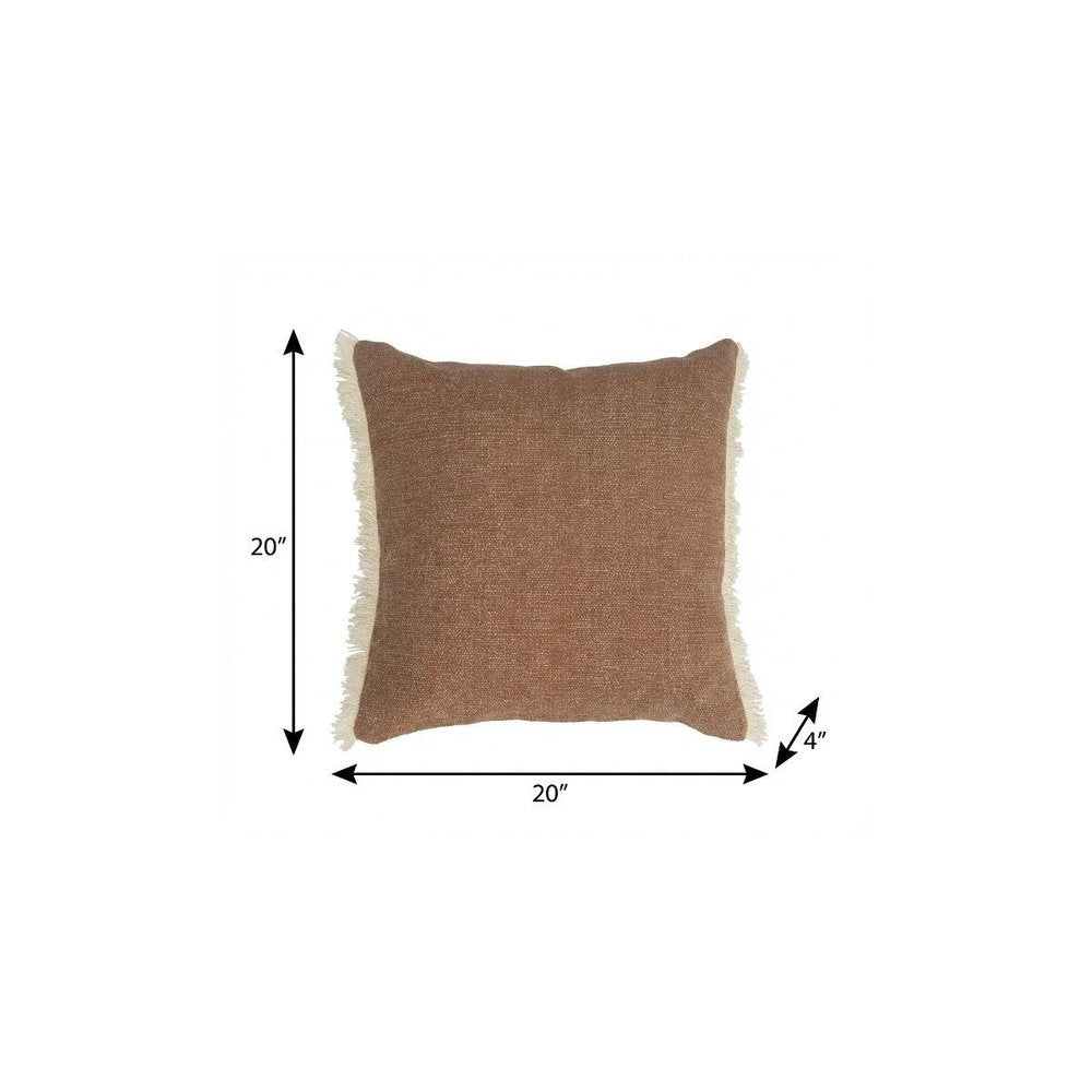 20" Gray And Ivory Cotton Color Block Throw Pillow with Fringe