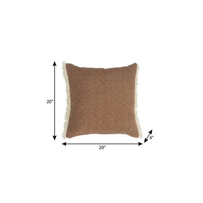20" Gray And Ivory Cotton Color Block Throw Pillow with Fringe