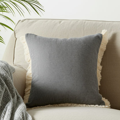 20" Orange And Tan Cotton Color Block Throw Pillow with Fringe