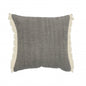 20" Gray And Ivory Cotton Color Block Throw Pillow with Fringe