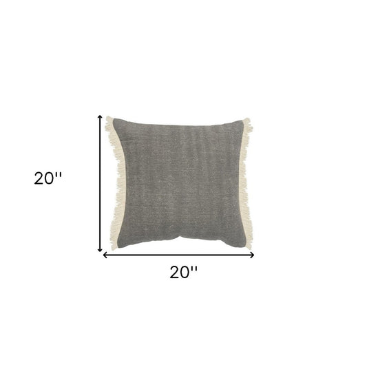 20" Orange And Tan Cotton Color Block Throw Pillow with Fringe