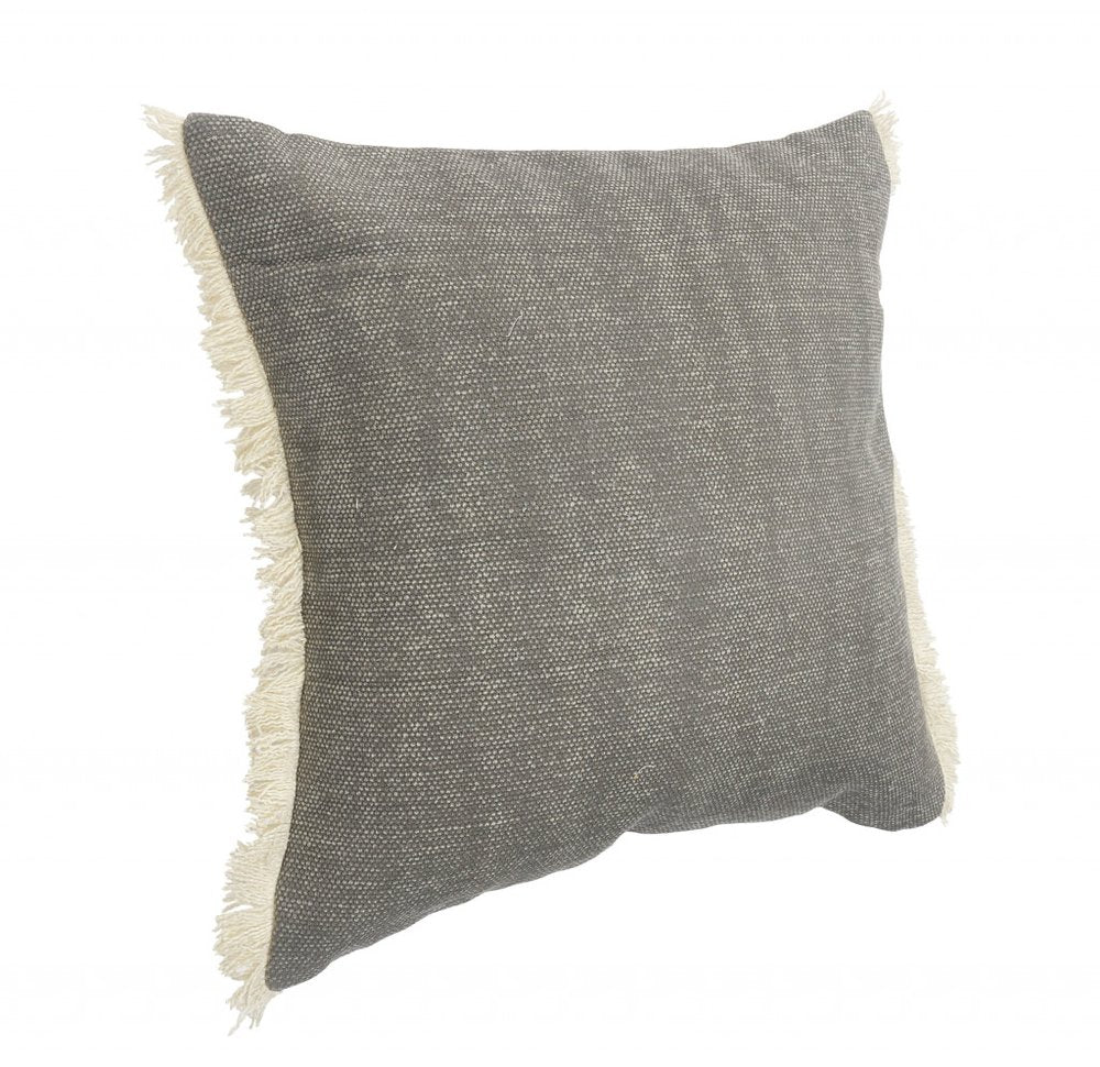 20" Orange And Tan Cotton Color Block Throw Pillow with Fringe