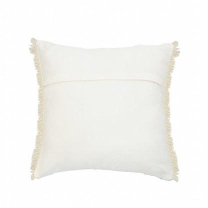 20" Gray And Ivory Cotton Color Block Throw Pillow with Fringe
