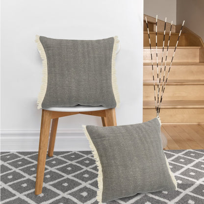 20" Orange And Tan Cotton Color Block Throw Pillow with Fringe