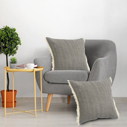 20" Orange And Tan Cotton Color Block Throw Pillow with Fringe