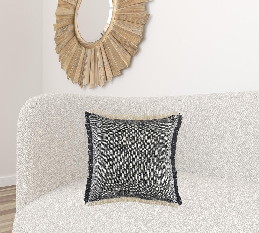 20" Navy Blue Cotton Throw Pillow with Fringe
