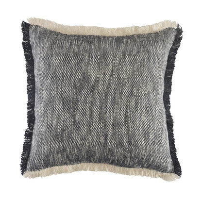 20" Navy Blue Cotton Throw Pillow with Fringe