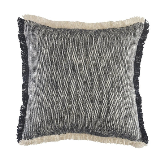 20" Navy Blue Cotton Throw Pillow with Fringe