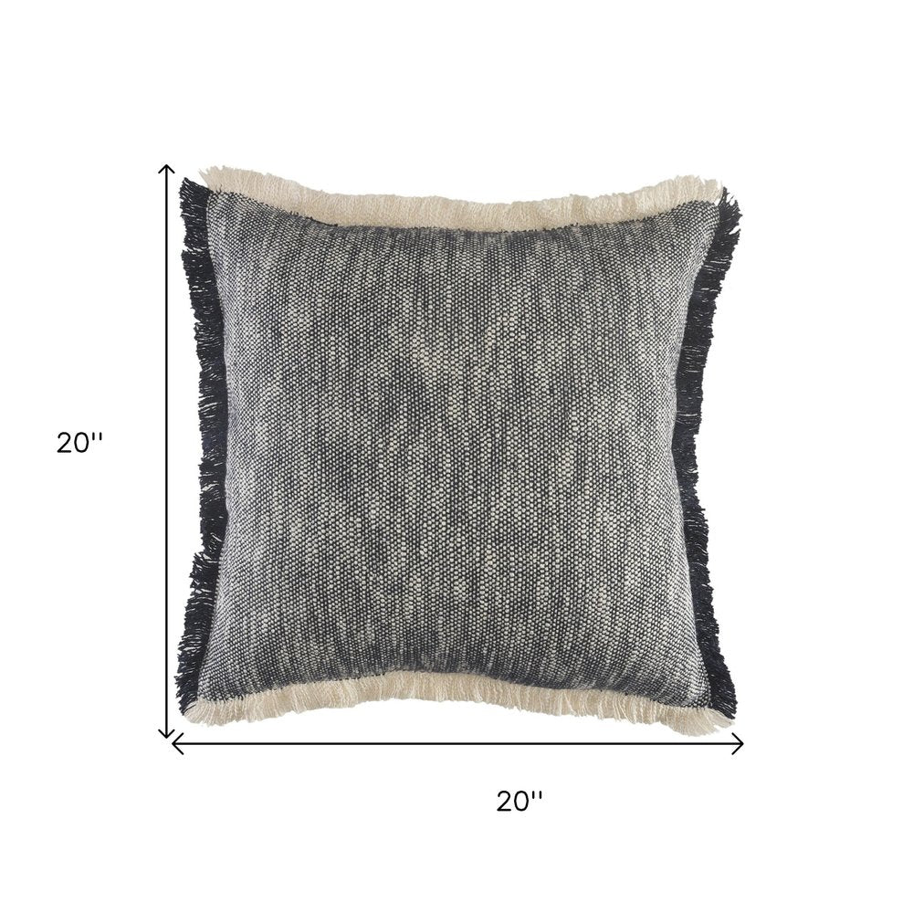 20" X 20" Dark Blue And White 100% Cotton Abstract Zippered Pillow