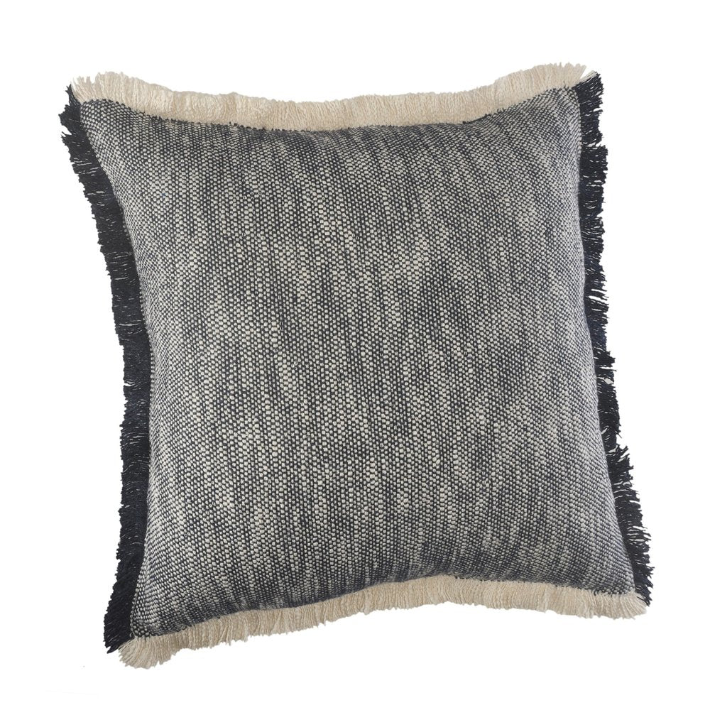 20" Navy Blue Cotton Throw Pillow with Fringe