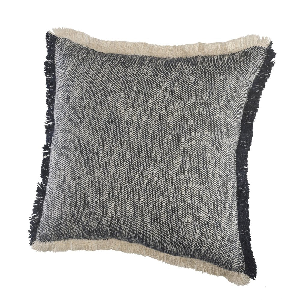 20" Navy Blue Cotton Throw Pillow with Fringe