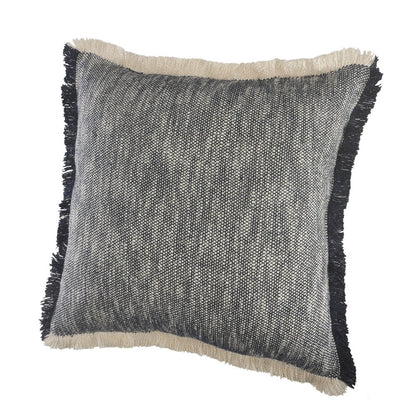 20" Navy Blue Cotton Throw Pillow with Fringe