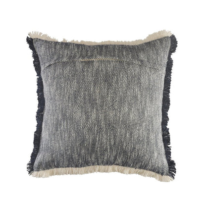 20" Navy Blue Cotton Throw Pillow with Fringe